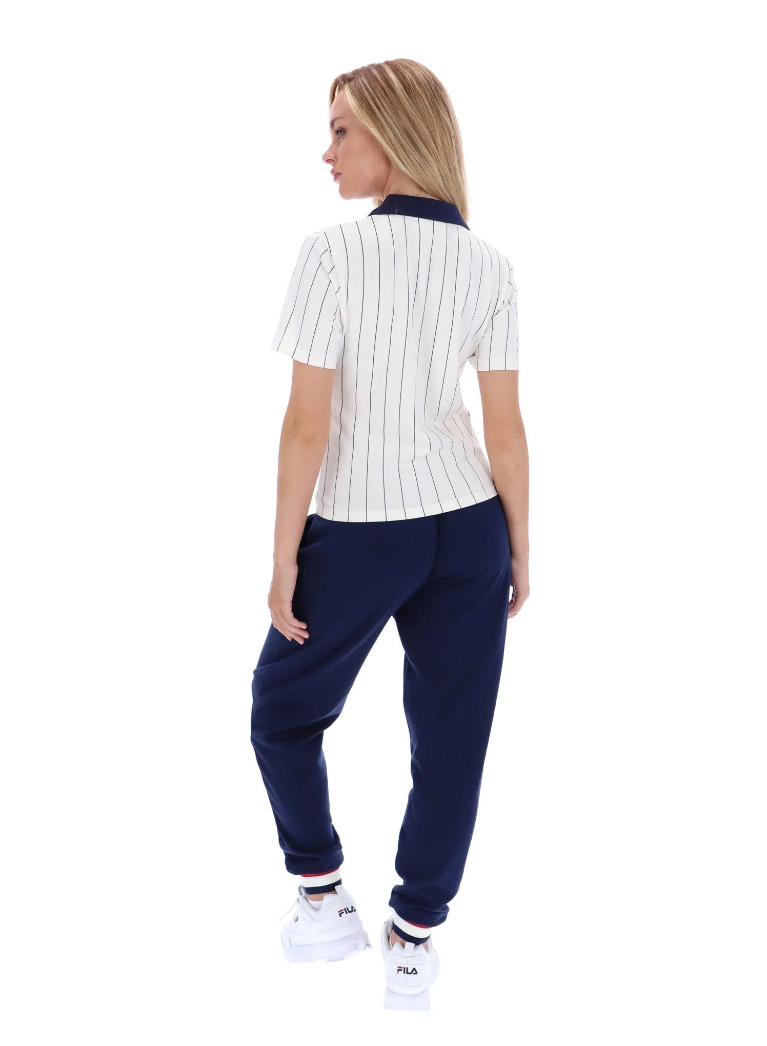 BAI Fitted BB1 Pinstripe Polo for Women in Gardenia/Fila Navy/Fila Red - Image 4