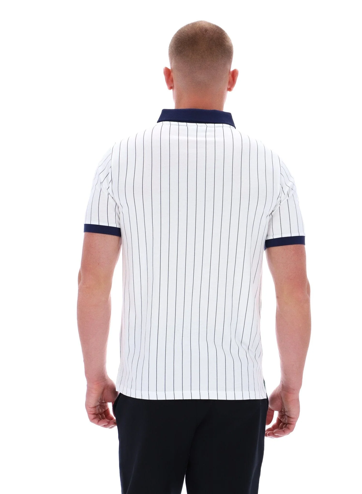 BB1 Classic Vintage Striped Polo in White/Green/Fila Navy - Image 3