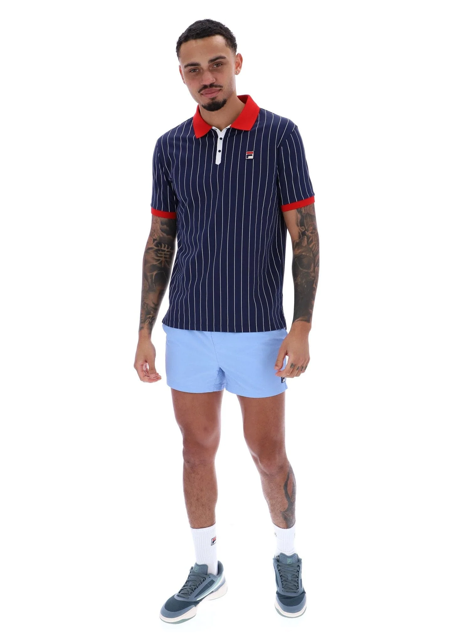 BB1 Classic Vintage Striped Polo In Fila Navy/Fila Red - Image 3