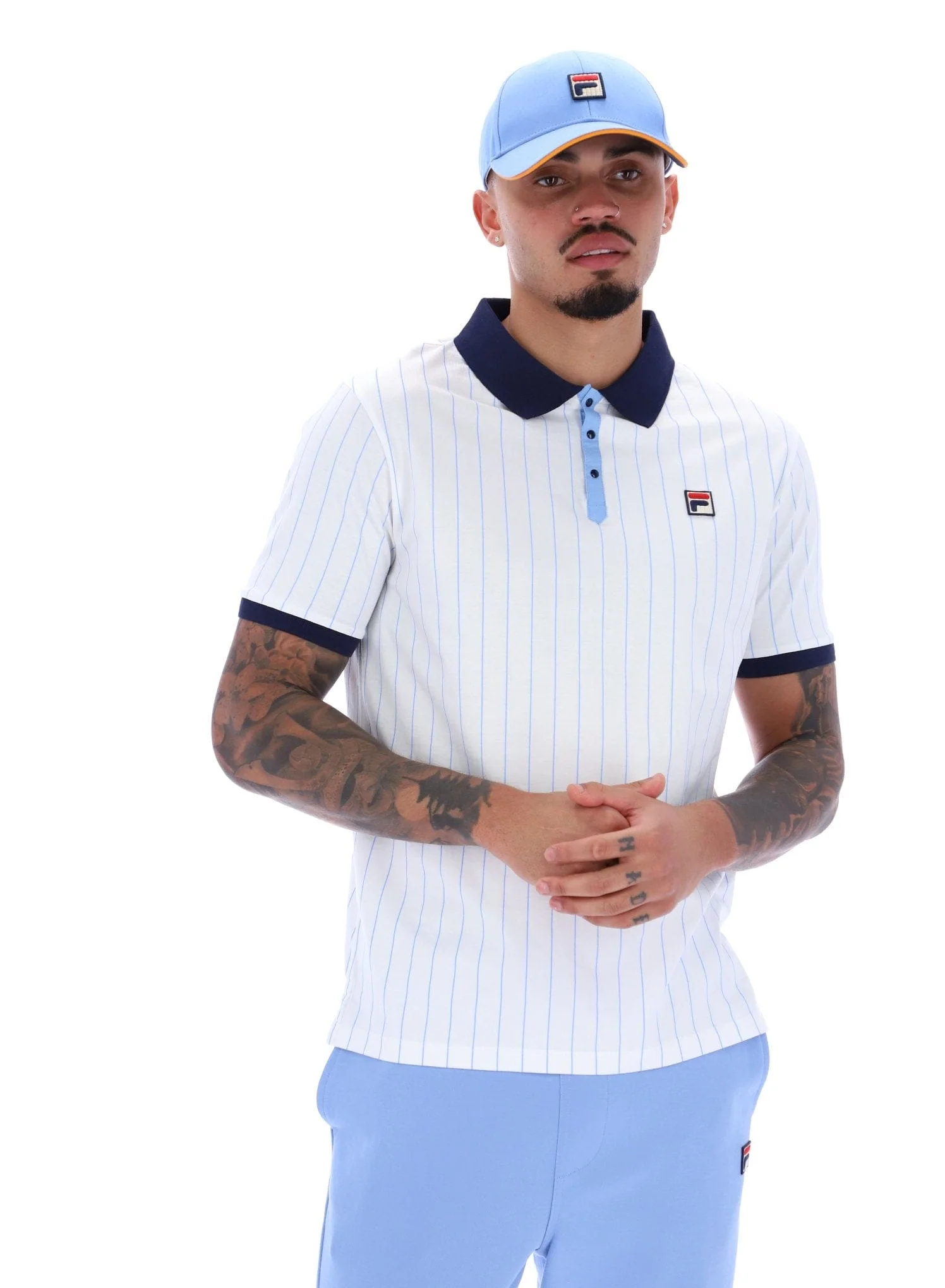 BB1 Classic Vintage Striped Polo In White/Fila Navy/Vista Blue - Image 3