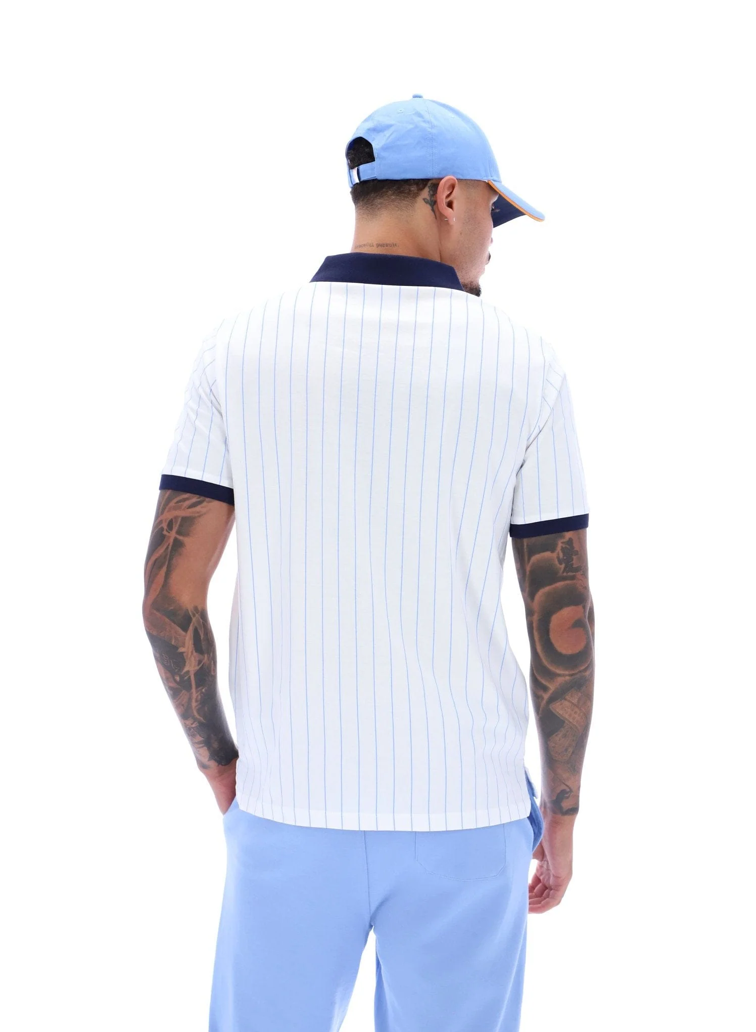 BB1 Classic Vintage Striped Polo In White/Fila Navy/Vista Blue - Image 4