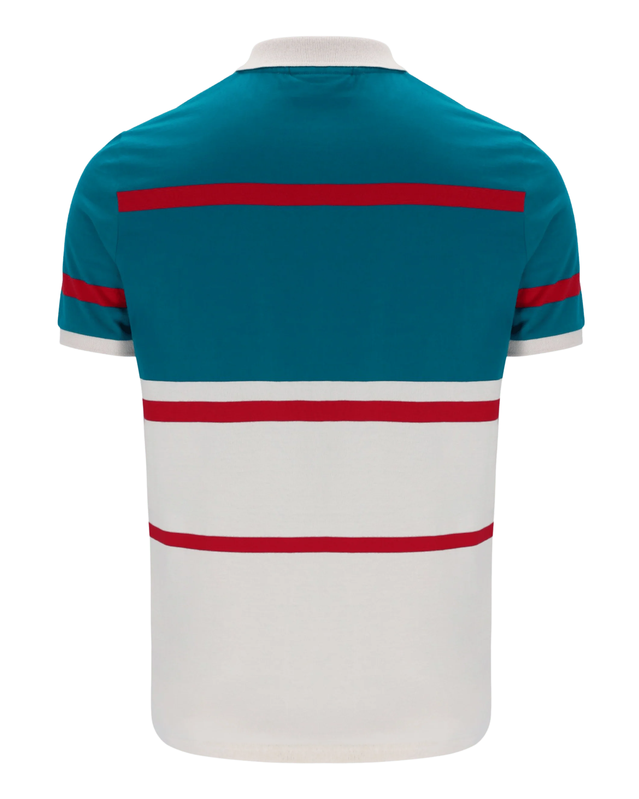 Clarkson Yarn Dye Stripe Polo In Gardenia/Deep Lagoon/Red - Image 2