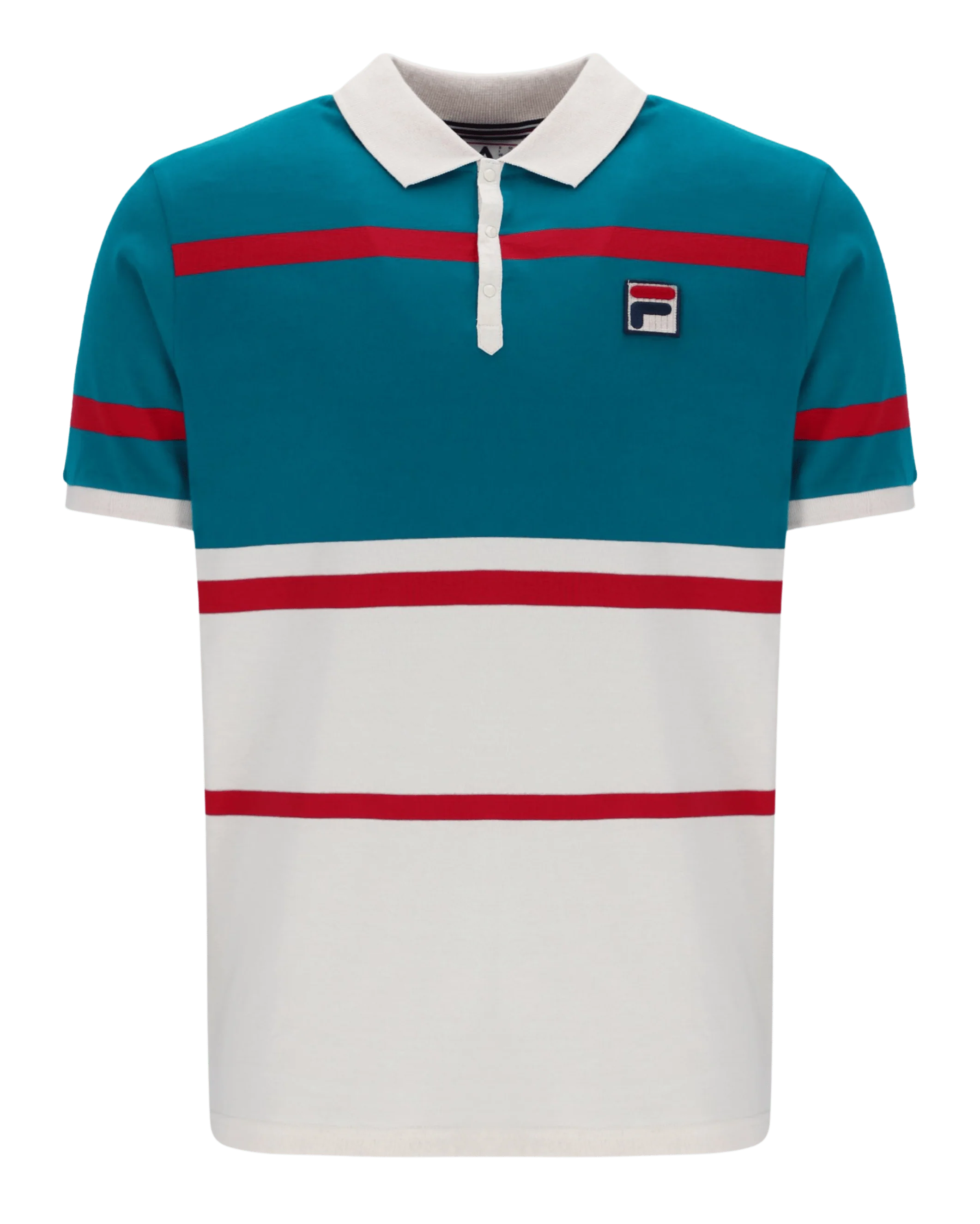 Clarkson Yarn Dye Stripe Polo In Gardenia/Deep Lagoon/Red - Image 6