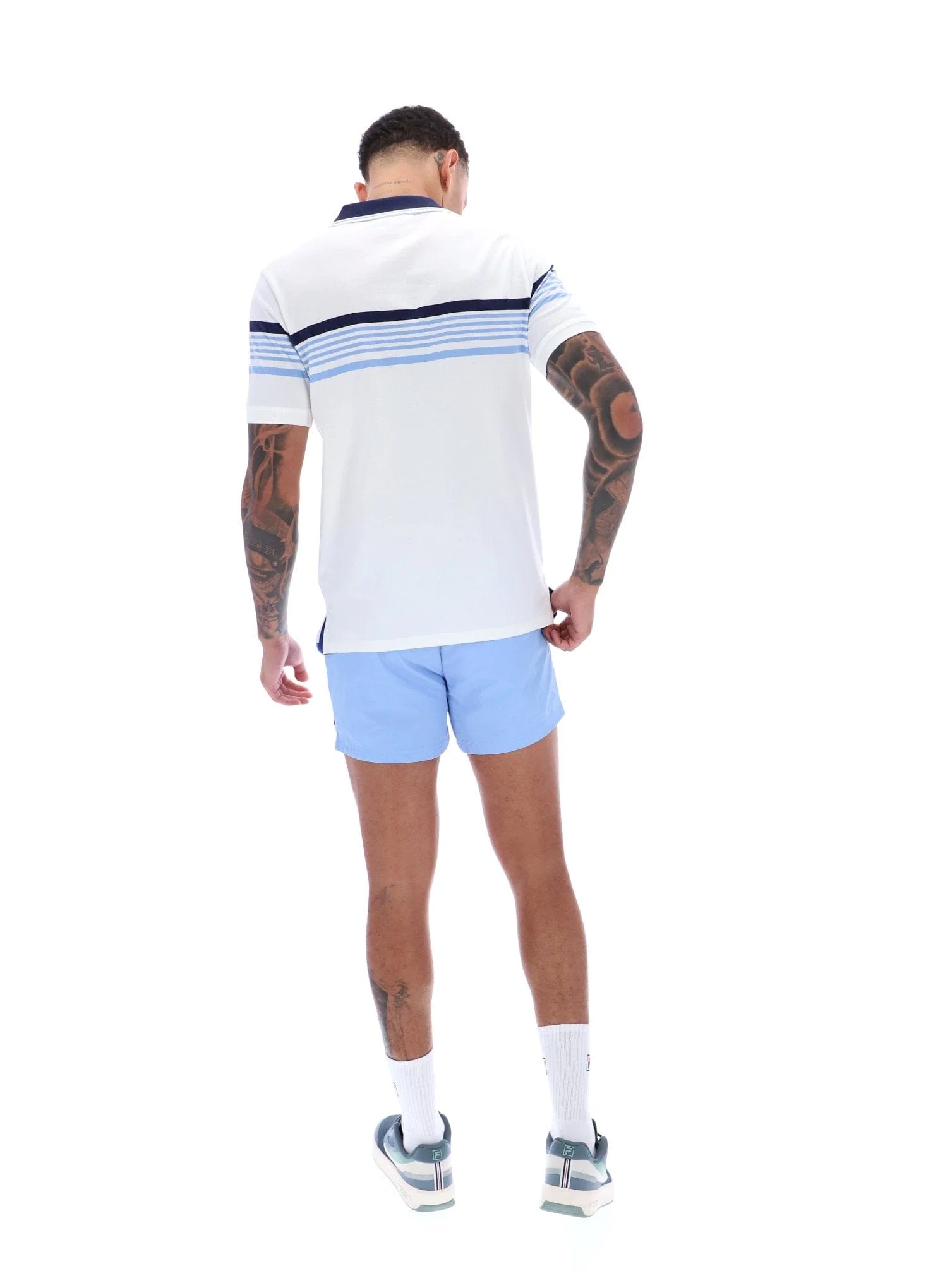 Francis Yarn Dye Stripe Polo In White/Fila Navy/Vista Blue - Image 4