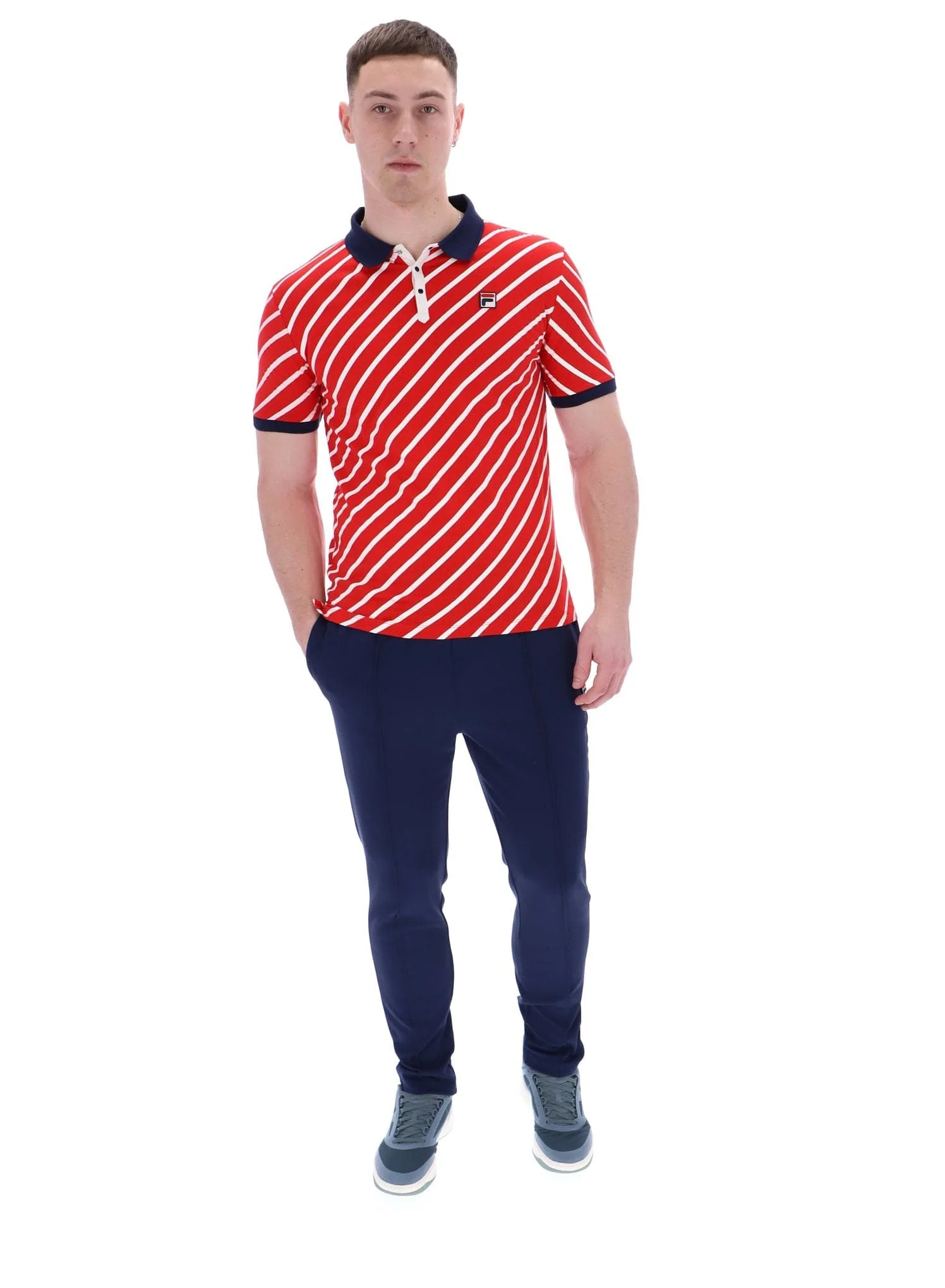 Jaye Diagonal Stripe Polo In Fila Red/Gardenia/Fila Navy - Image 3