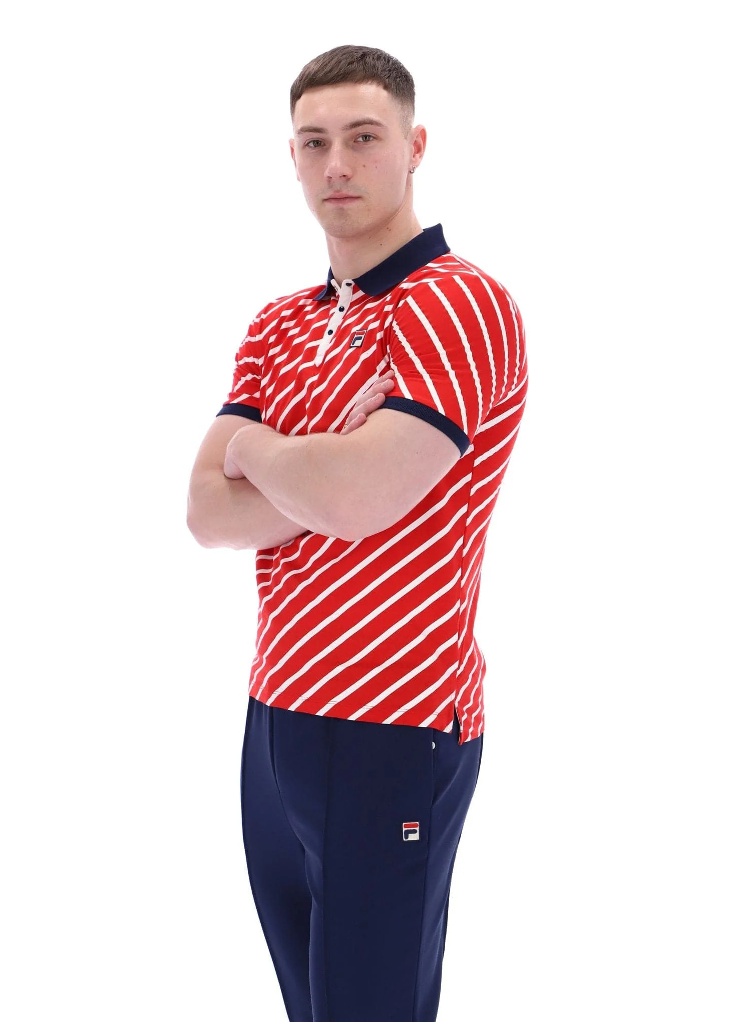 Jaye Diagonal Stripe Polo In Fila Red/Gardenia/Fila Navy - Image 4
