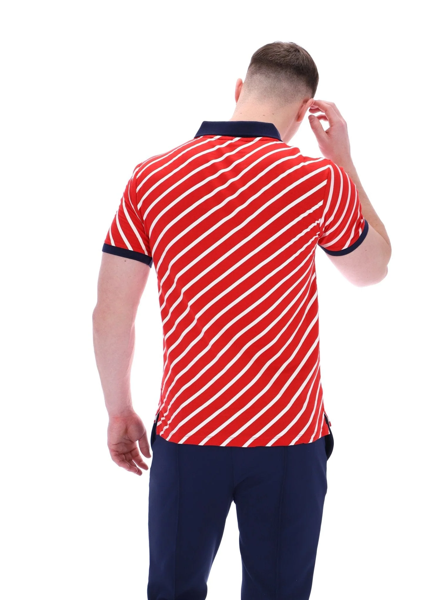 Jaye Diagonal Stripe Polo In Fila Red/Gardenia/Fila Navy - Image 5