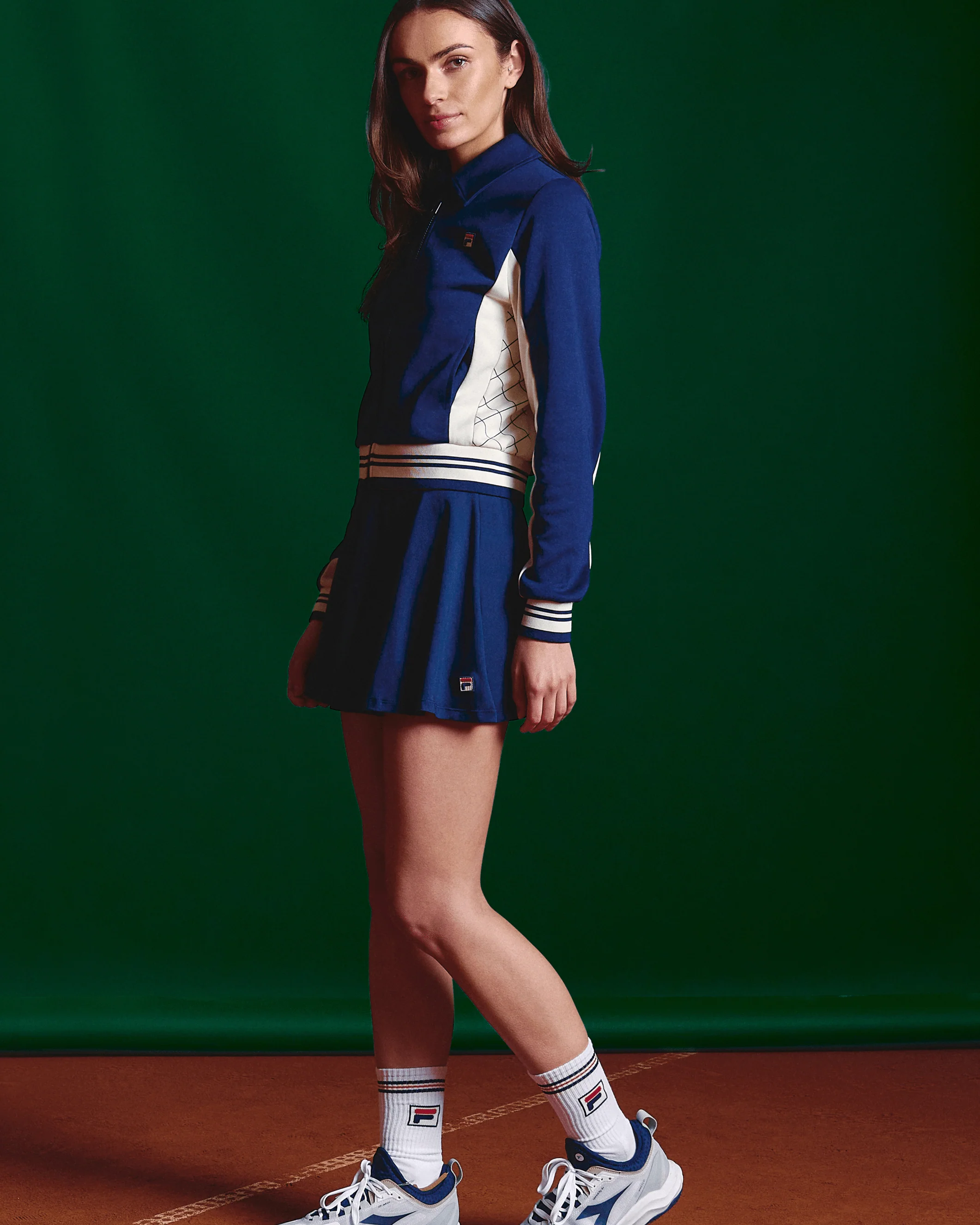 Jelena Cropped Zip Up Track Top Flat Lay Collar In Navy/Gardenia - Image 4