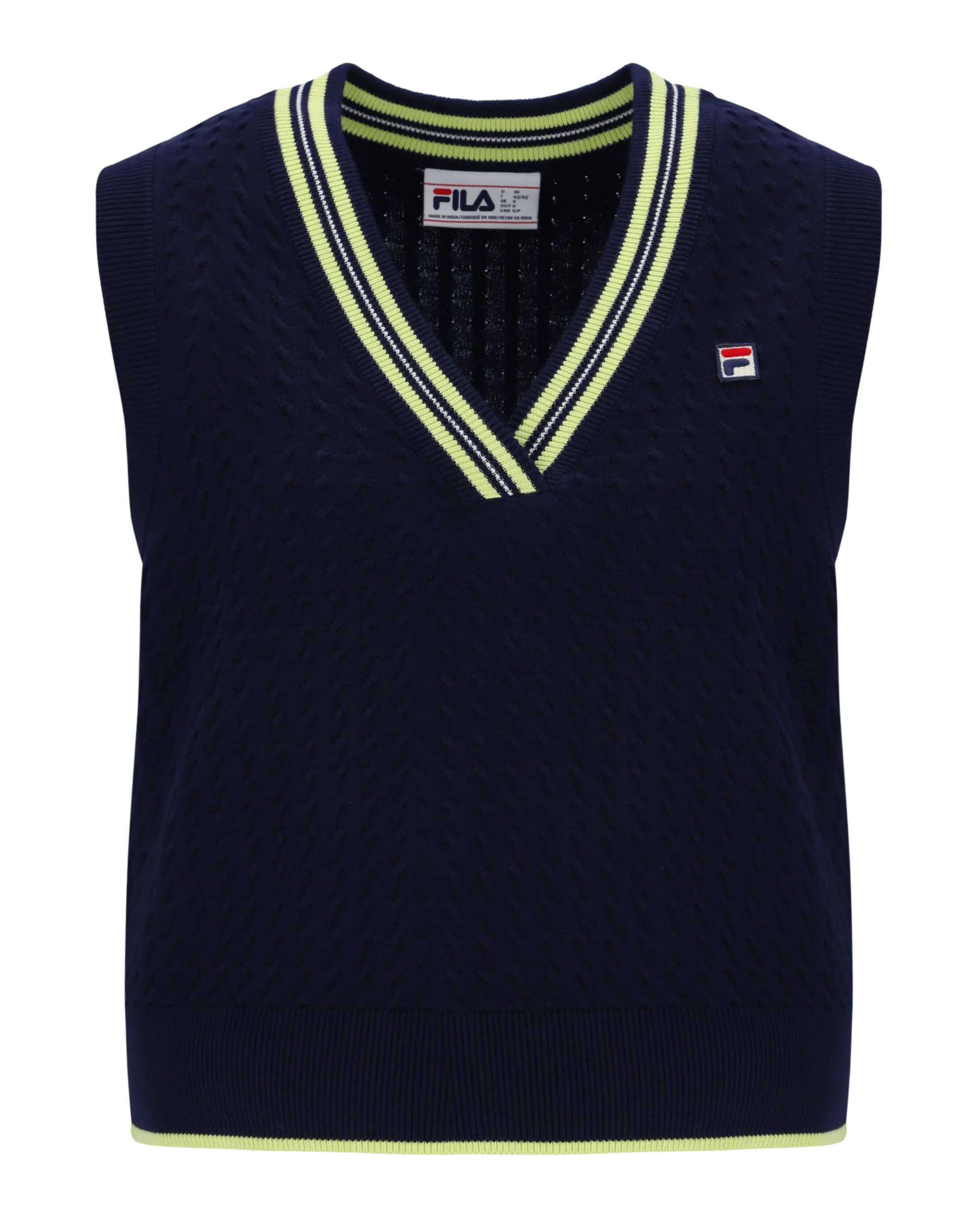 Jorja Micro Cable Vest Yarn Dye Neck  Badge In Navy/Shadow Lime/Gardenia - Image 5