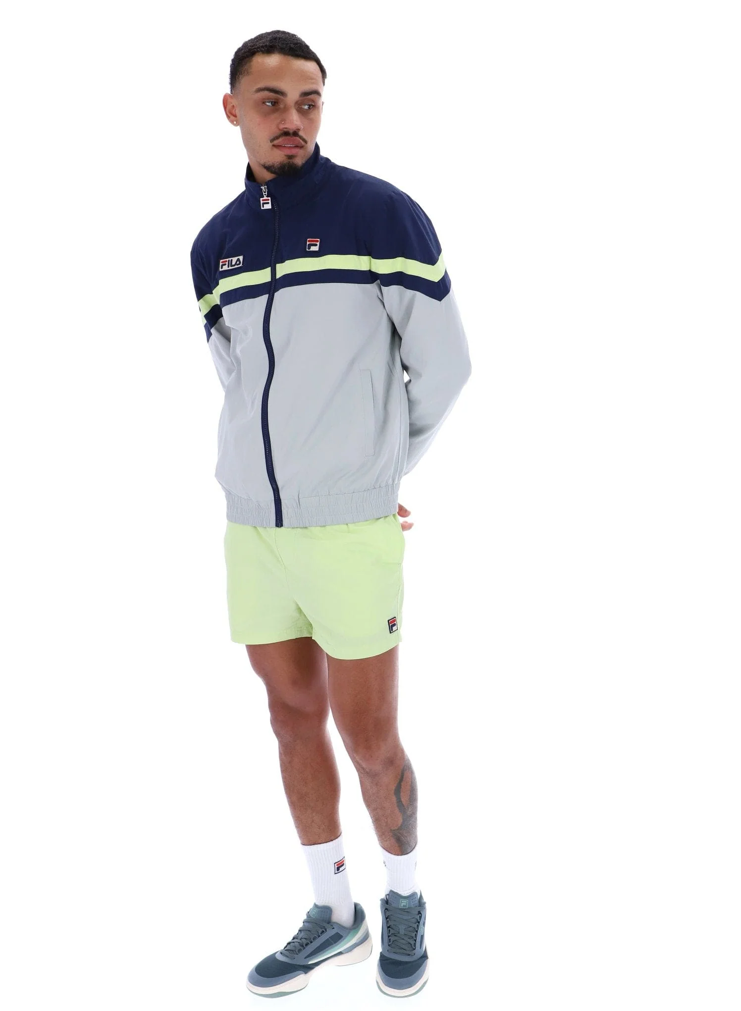 Phillip Cut And Sew Track Jacket In Fila Navy/High Rise/Shadow Lime - Image 2