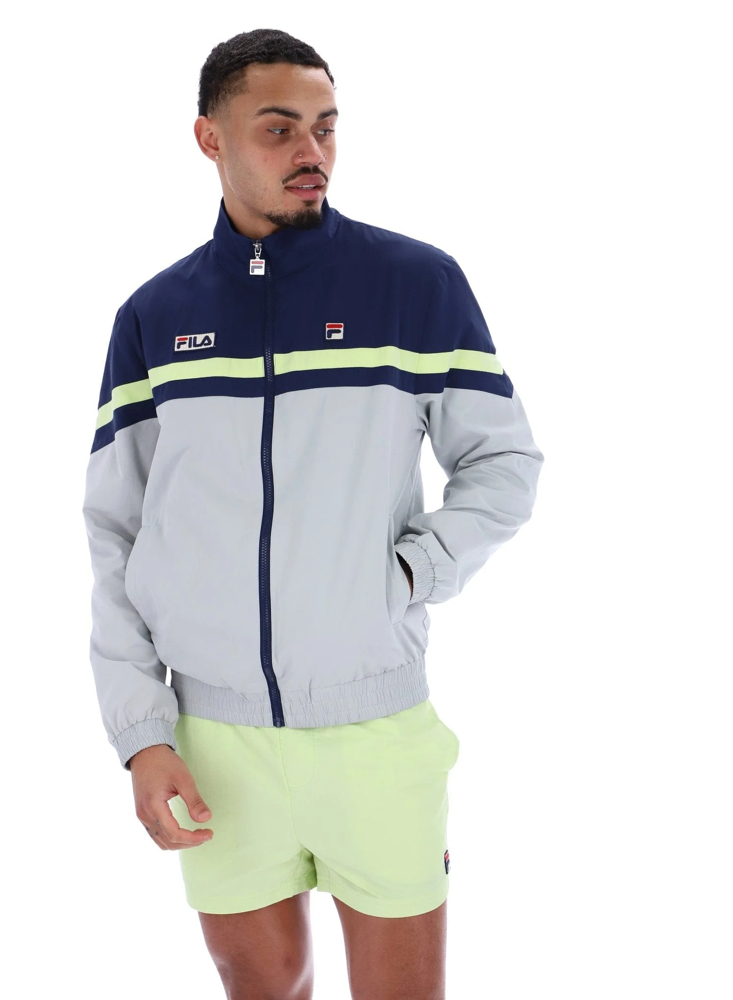 Phillip Cut And Sew Track Jacket In Fila Navy/High Rise/Shadow Lime - Image 4