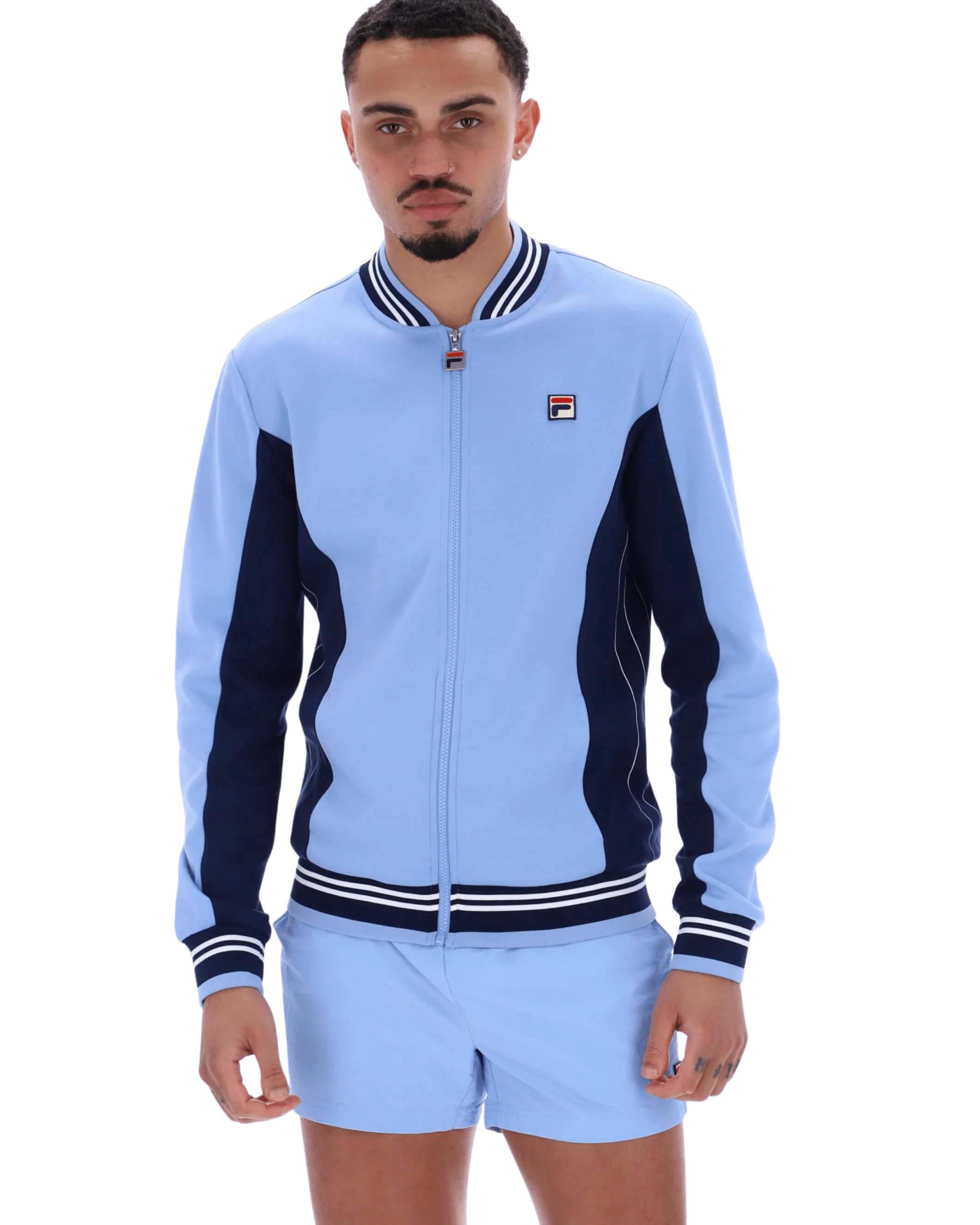 Settanta Baseball Track Jacket In Vista Blue/Navy/White - Image 3