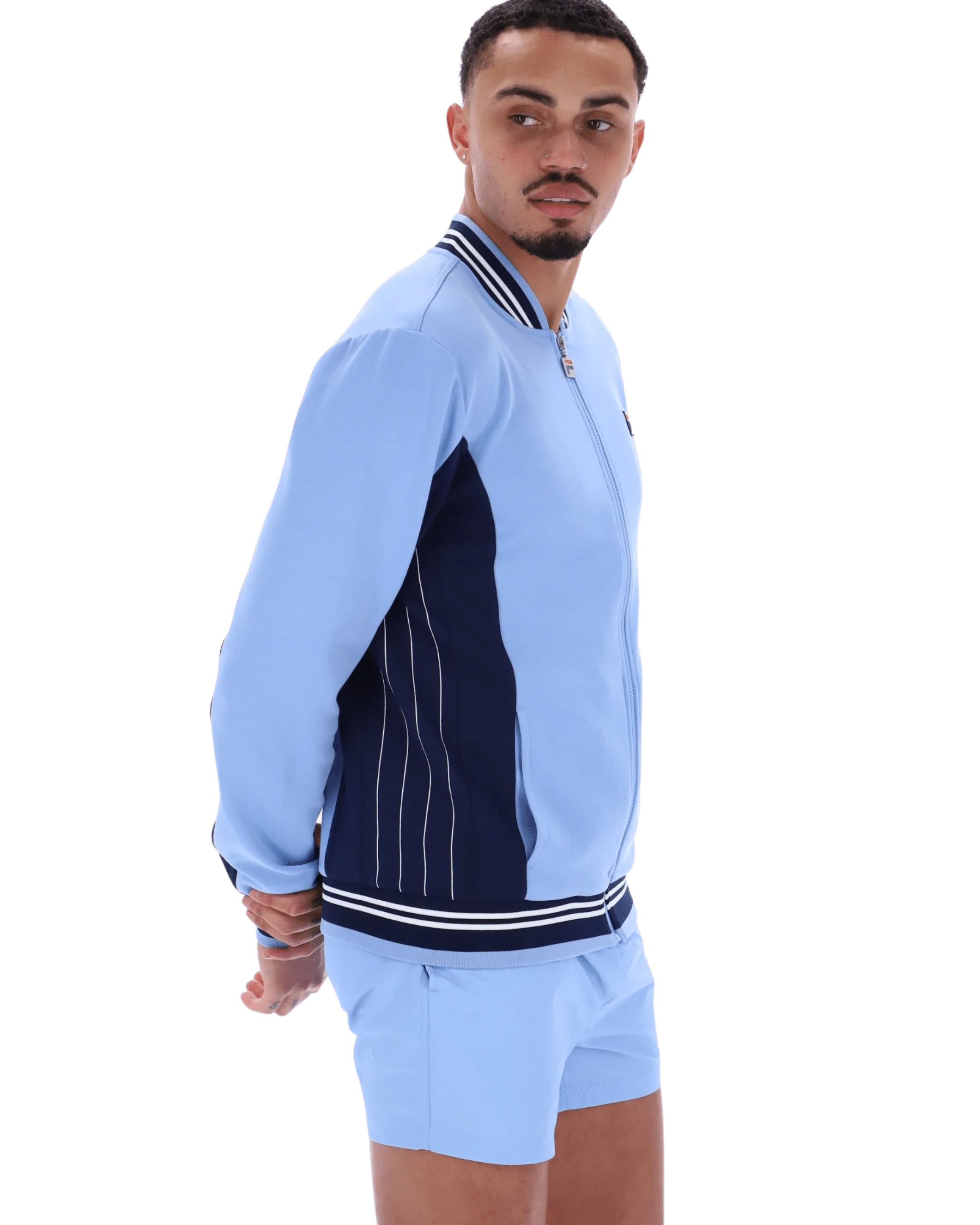 Settanta Baseball Track Jacket In Vista Blue/Navy/White - Image 4