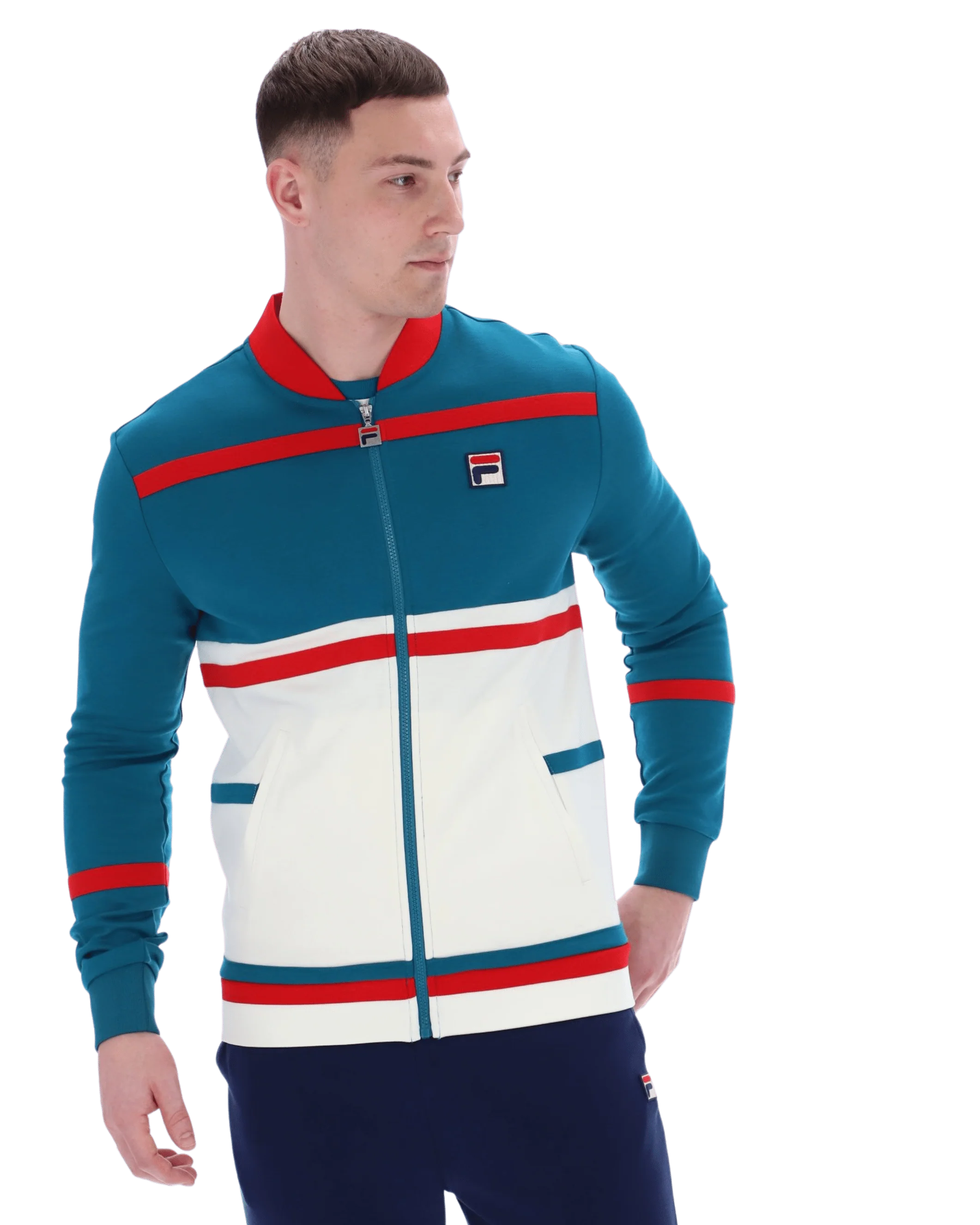 Stefan Archive Cut And Sew Track Jacket In Deep Lagoon/Red/Gardenia - Image 3