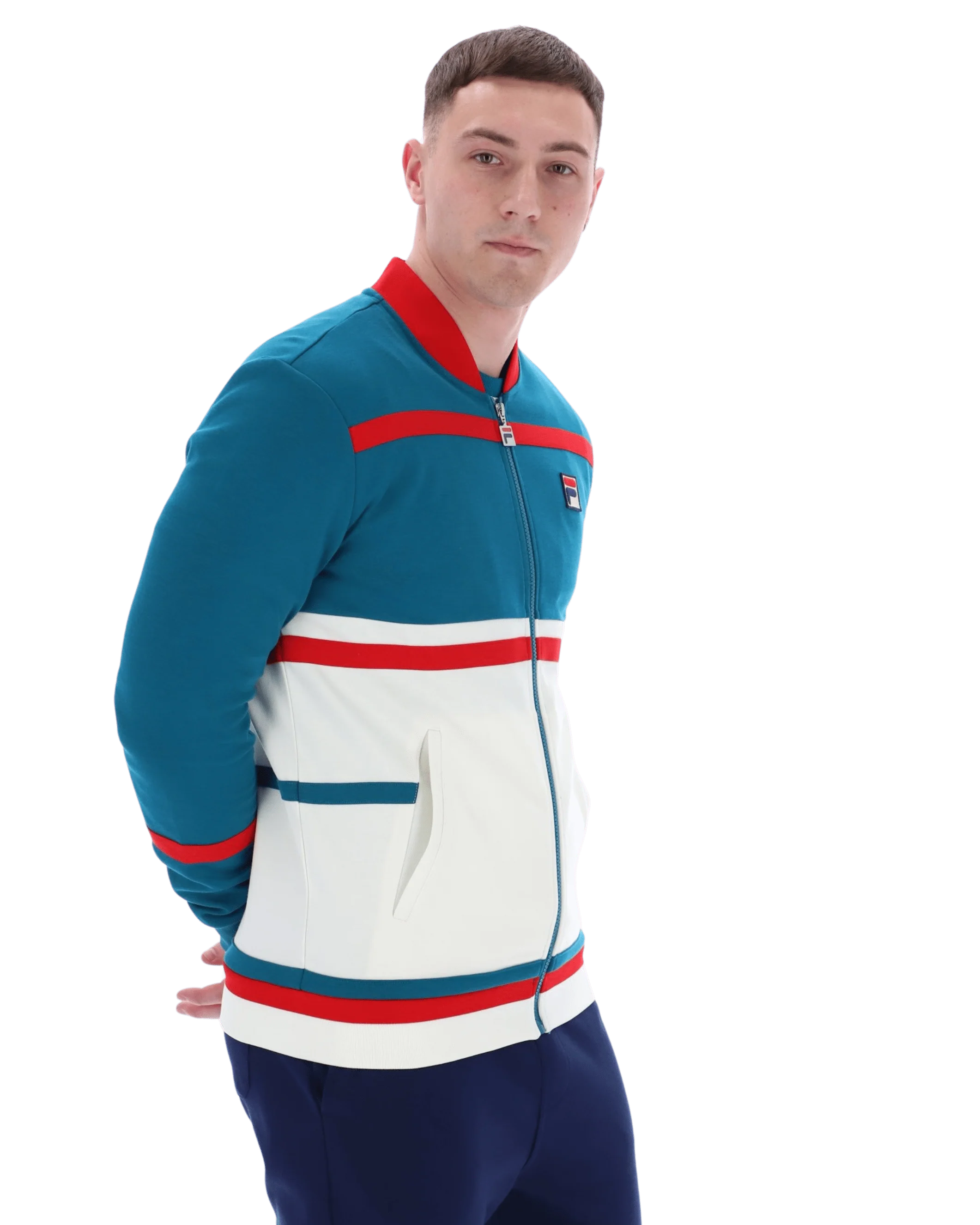 Stefan Archive Cut And Sew Track Jacket In Deep Lagoon/Red/Gardenia - Image 5