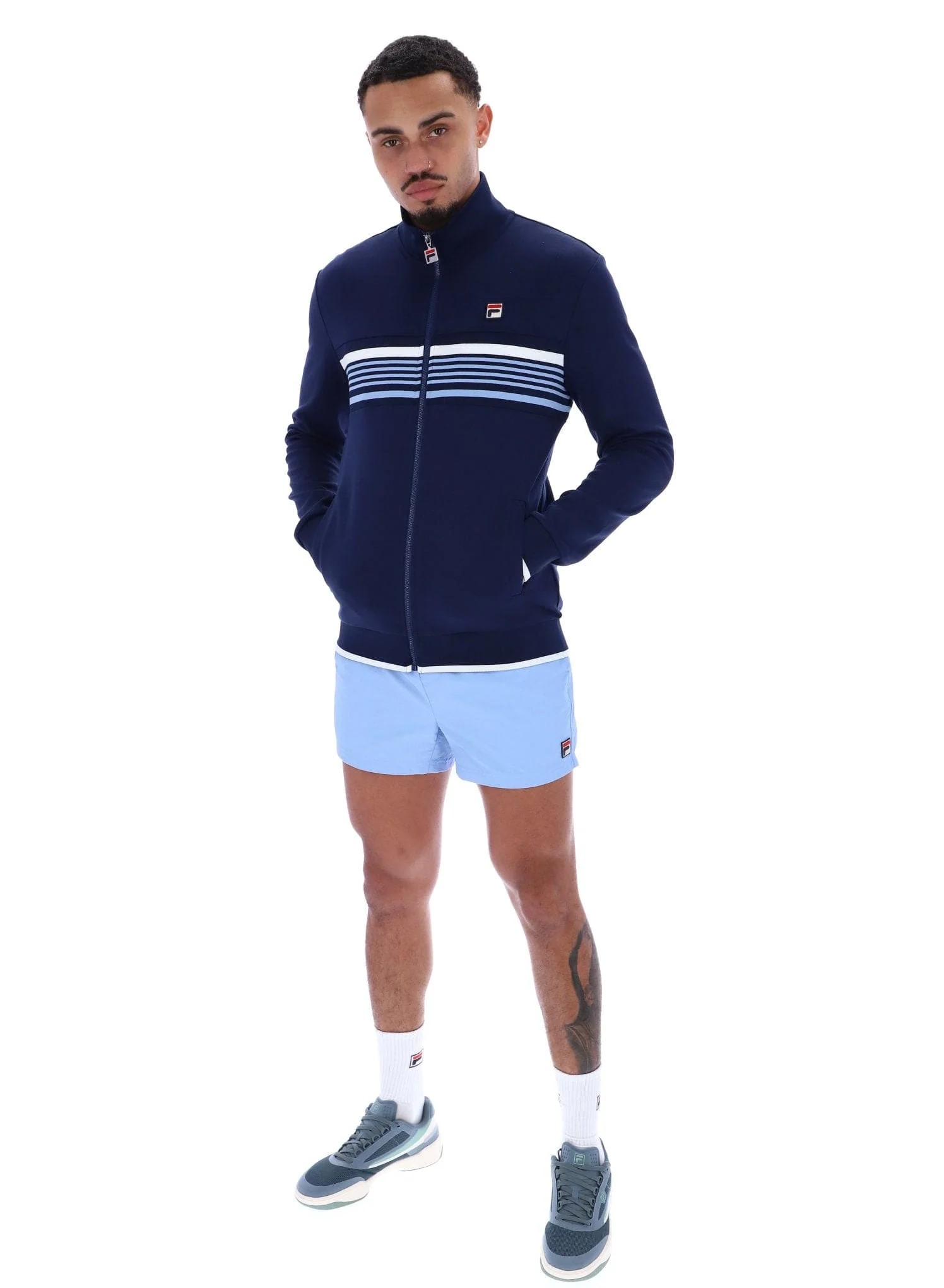 Vasco Cut And Sew Track Jacket  Jacquard Tape In Fila Navy/White/Vista Blue - Image 3