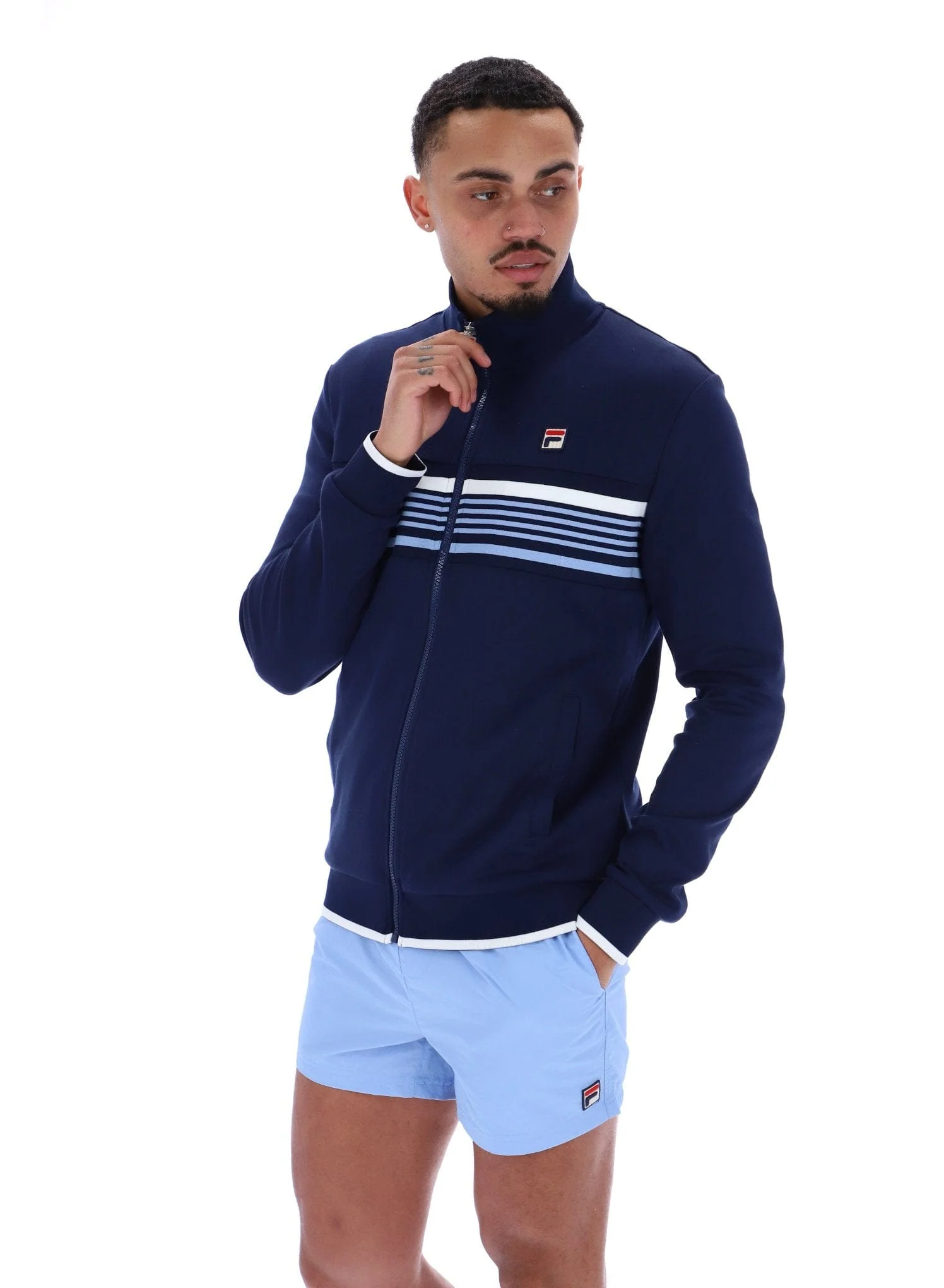 Vasco Cut And Sew Track Jacket  Jacquard Tape In Fila Navy/White/Vista Blue - Image 4