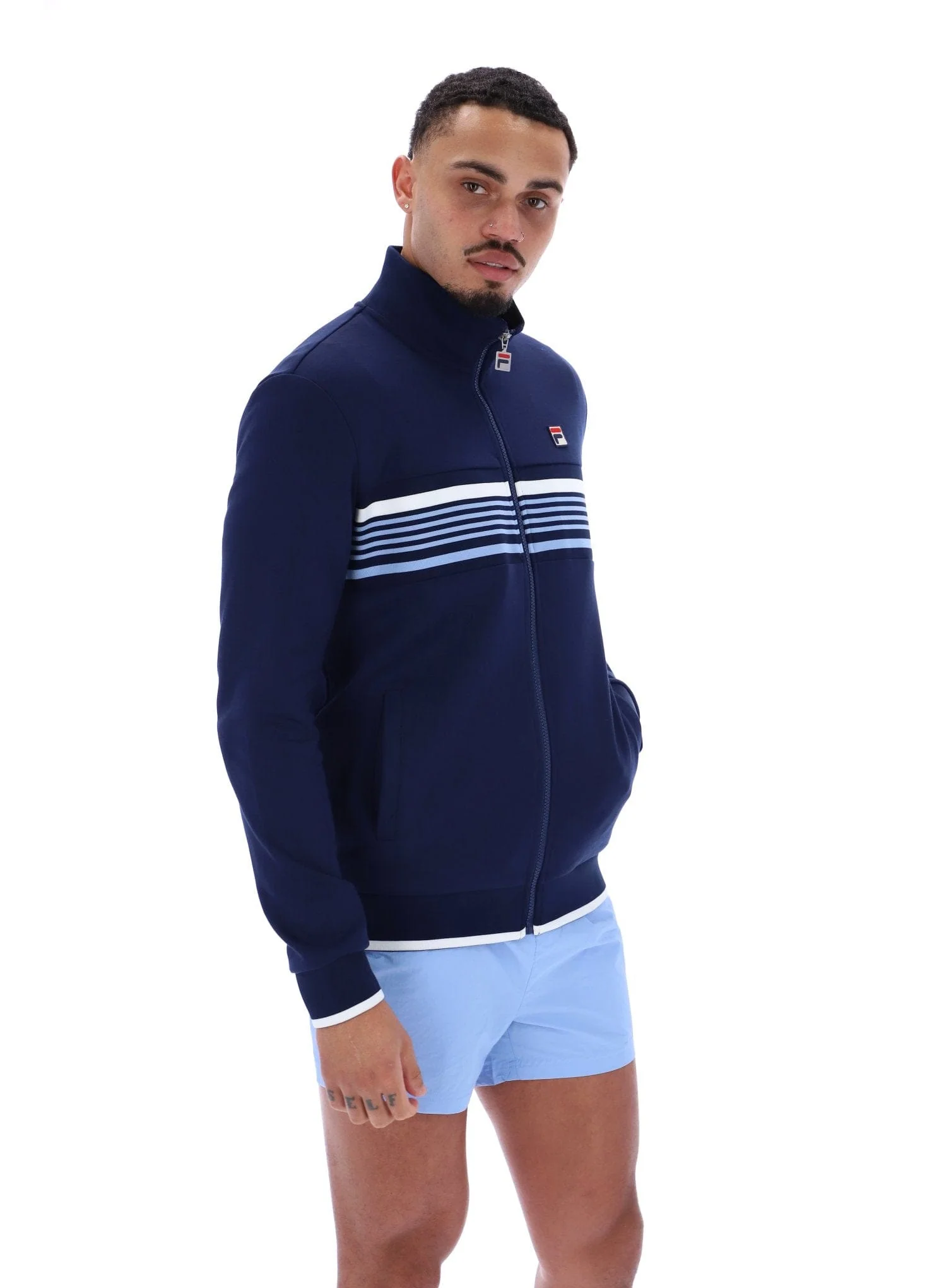 Vasco Cut And Sew Track Jacket  Jacquard Tape In Fila Navy/White/Vista Blue - Image 5
