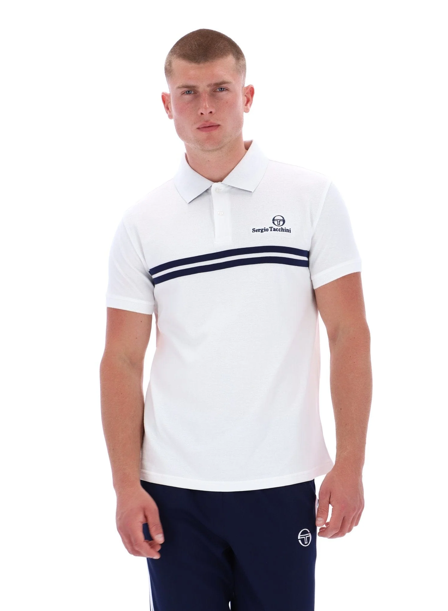 New Supermac Polo Shirt in White/Martime Blue - Image 3