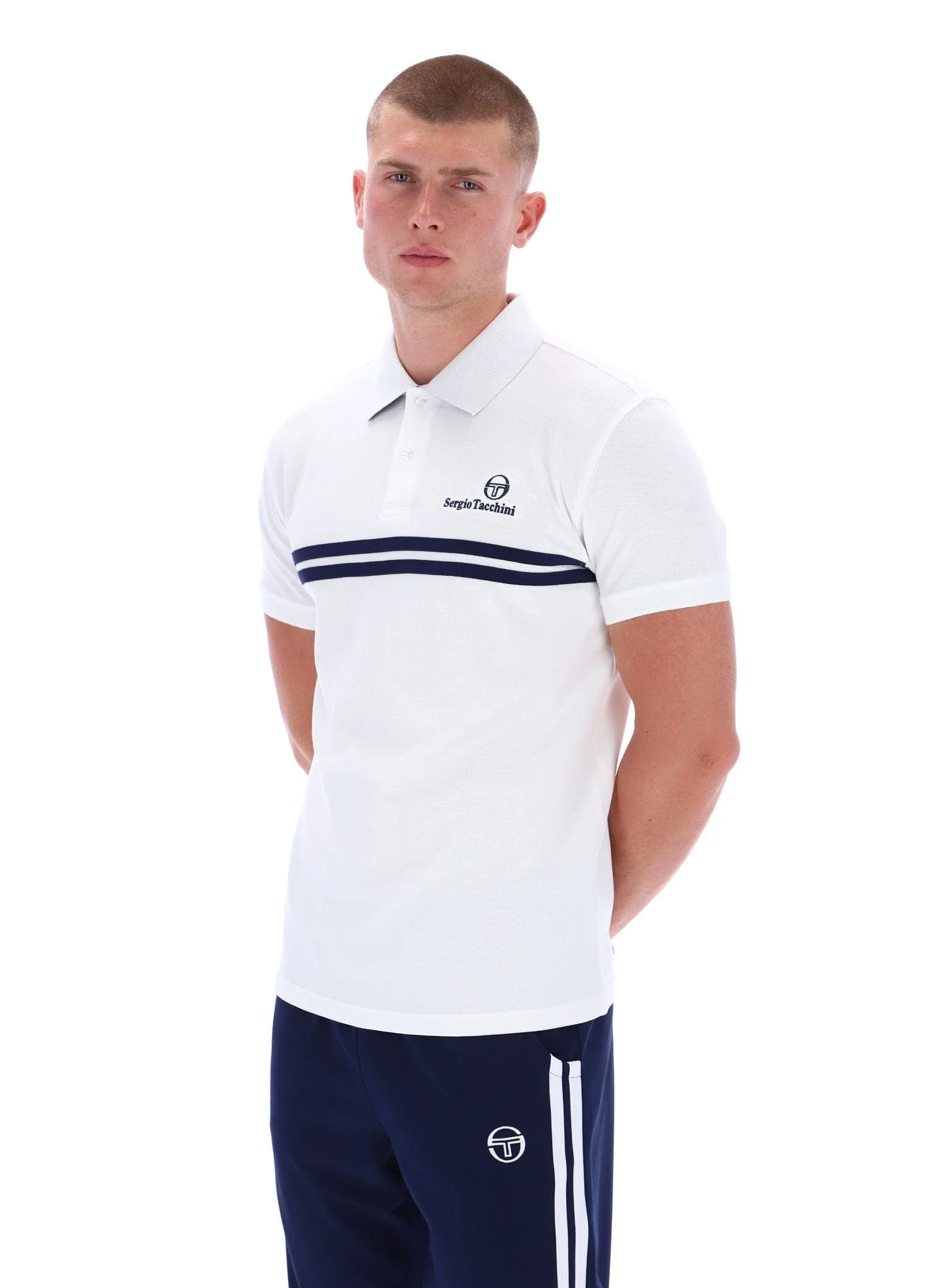 New Supermac Polo Shirt in White/Martime Blue - Image 4