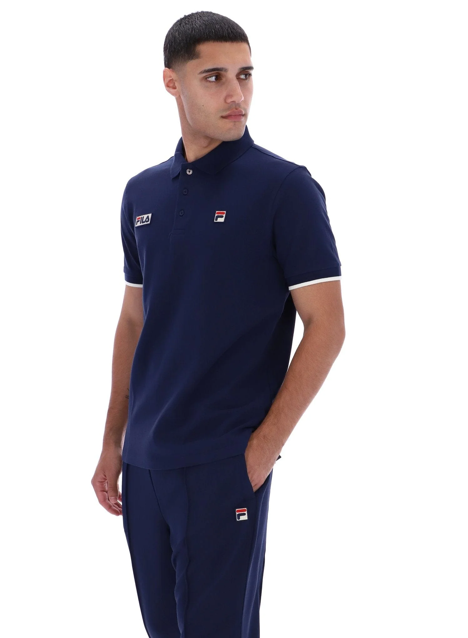 Pablo Three Button Tipped Rib Basic Polo in Fila Navy/Gardenia - Image 3