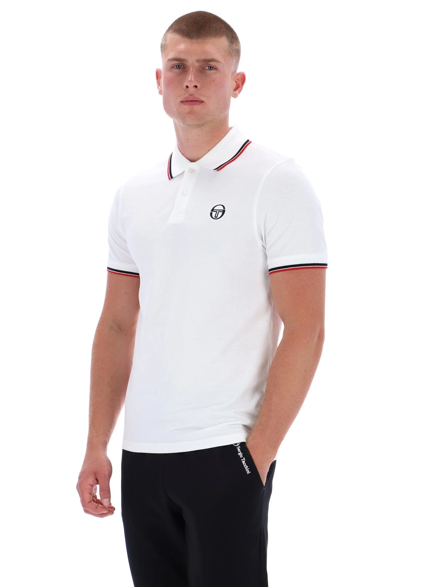 Sergio 020 Polo in White/Black/Adrenaline Rush - Image 3