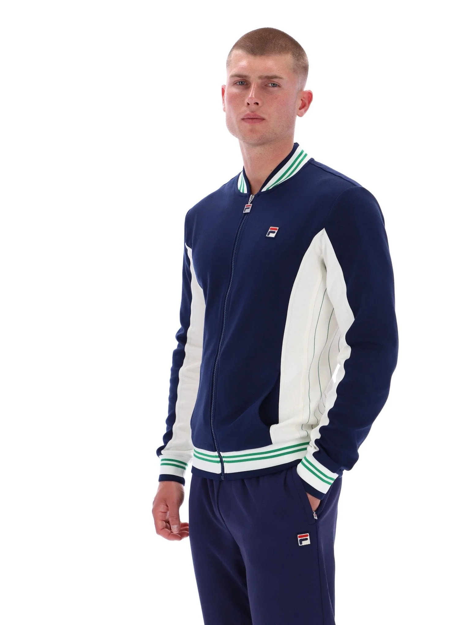 Settanta Baseball Track Jacket in Fila Navy/Gardenia/Green - Image 4