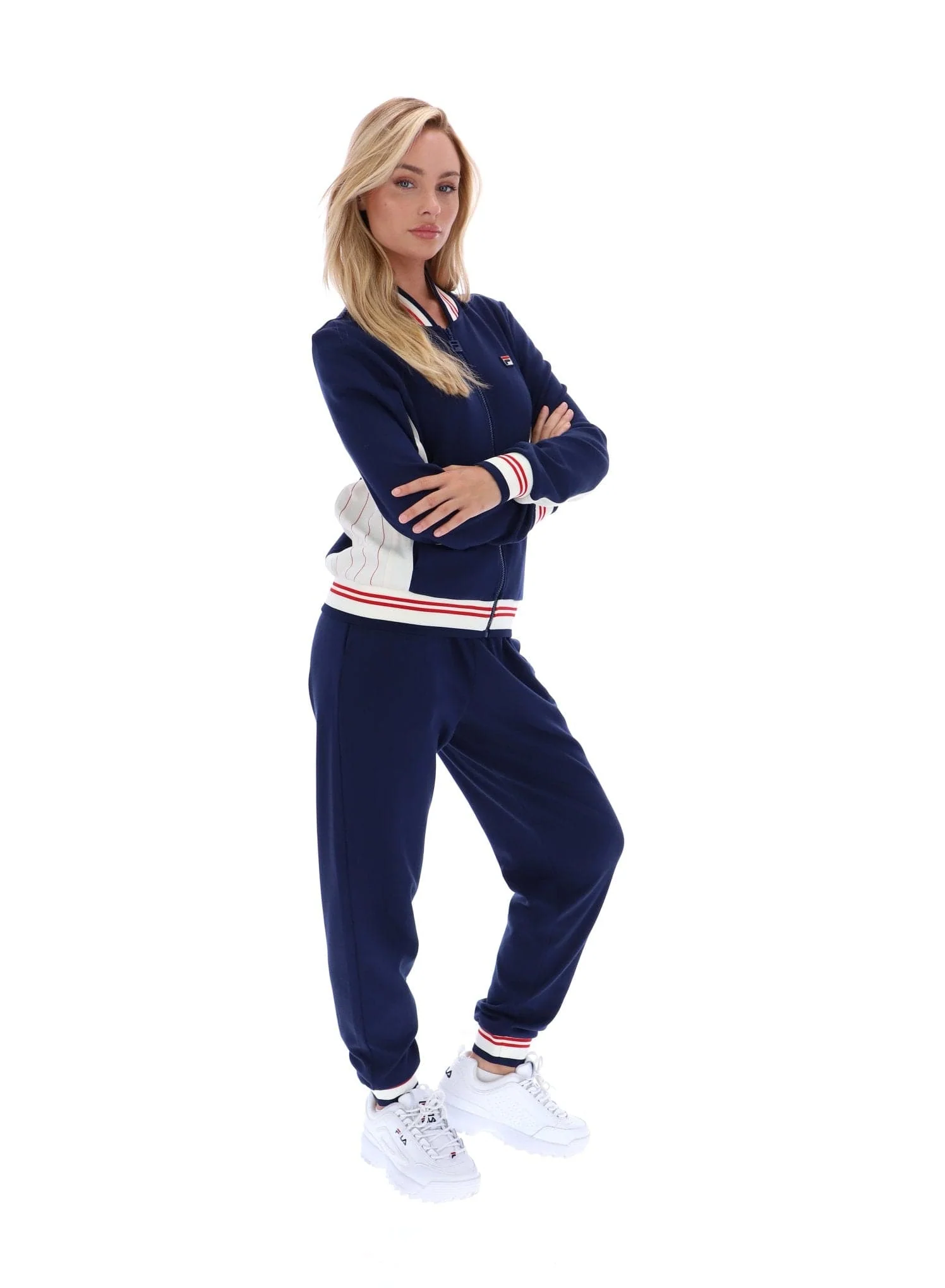 Silvana Iconic Baseball Track Top in Fila Navy/Gardenia/Fila Red - Image 3