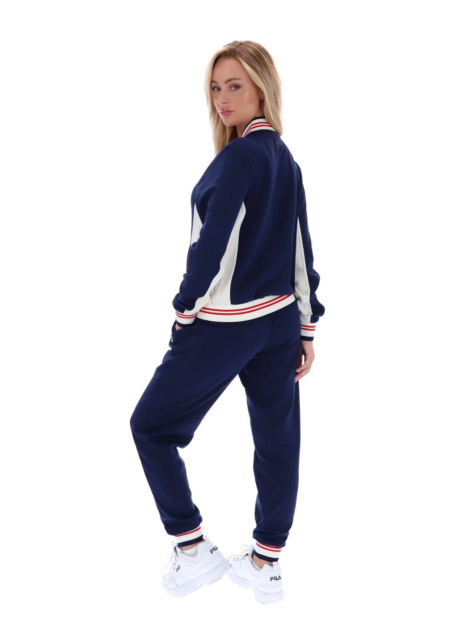 Silvana Iconic Baseball Track Top in Fila Navy/Gardenia/Fila Red - Image 4