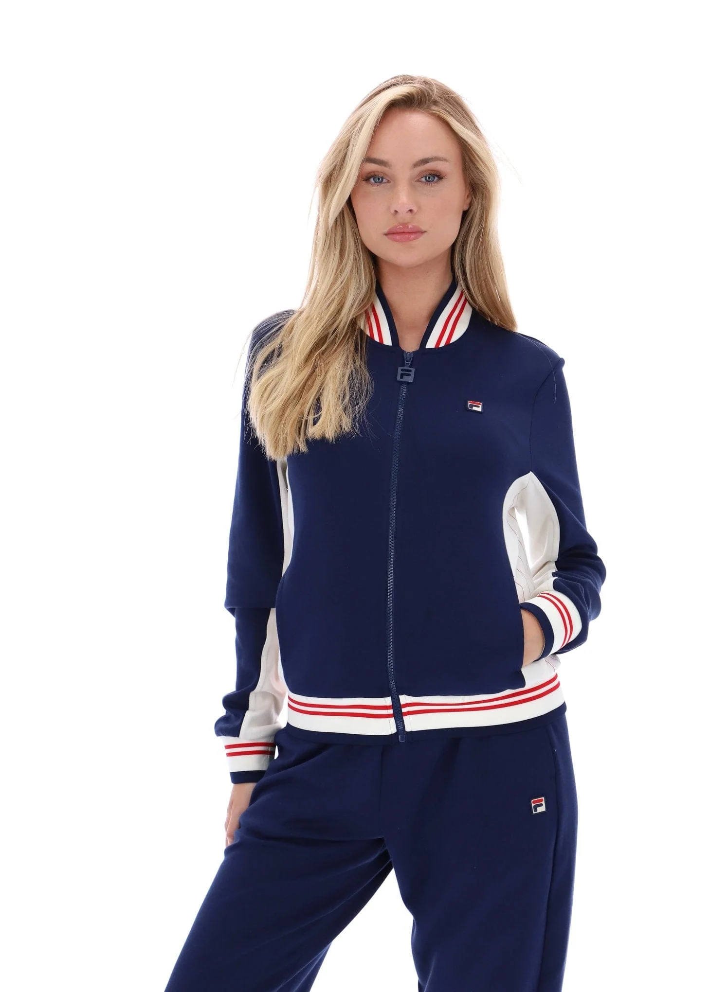 Silvana Iconic Baseball Track Top in Fila Navy/Gardenia/Fila Red - Image 5